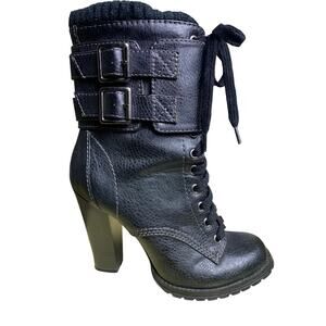 Mix No 6 Laugh Black Faux Leather 4" High Heel Ankle Boots -Size 7M